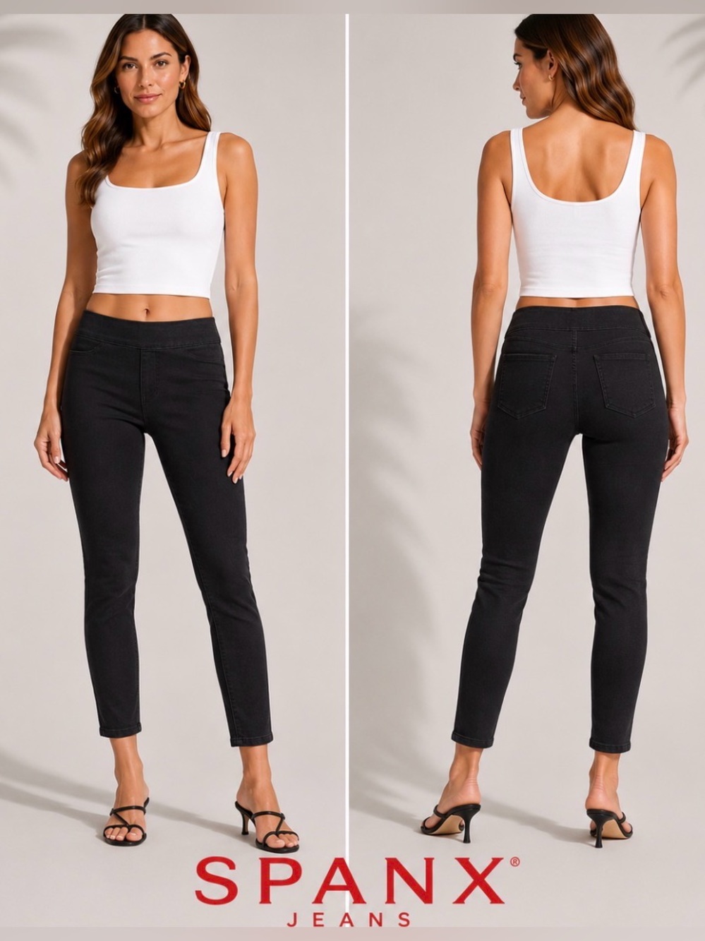 SPANX Black Pull On Skinny Pants Womens S Stretch Shaping Jeggings Athleisure